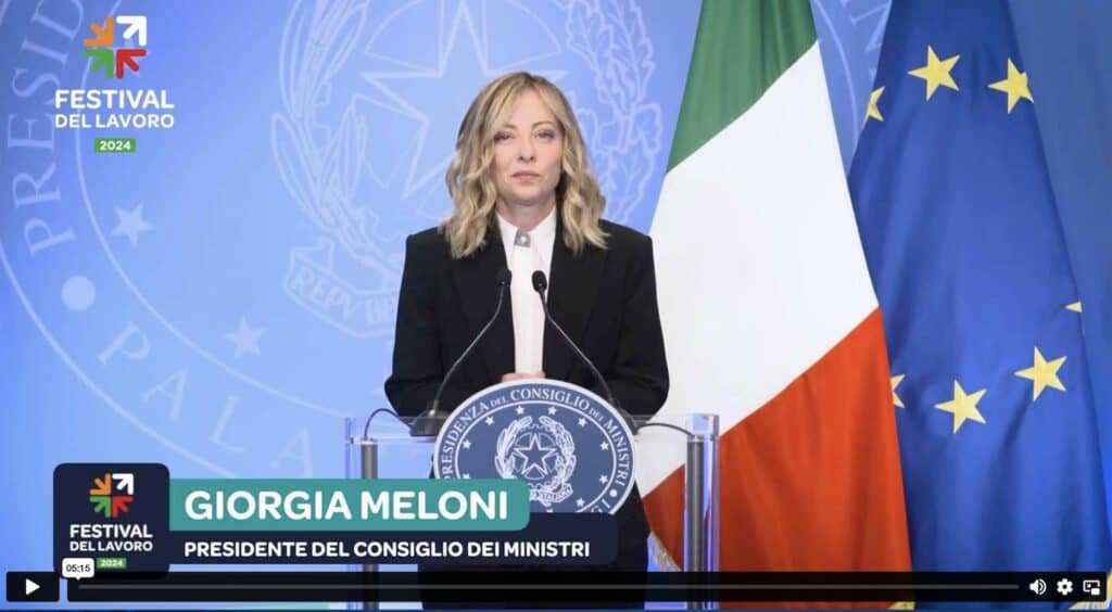 Il videomessaggio di Giorgia Meloni al Festival del Lavoro 2024